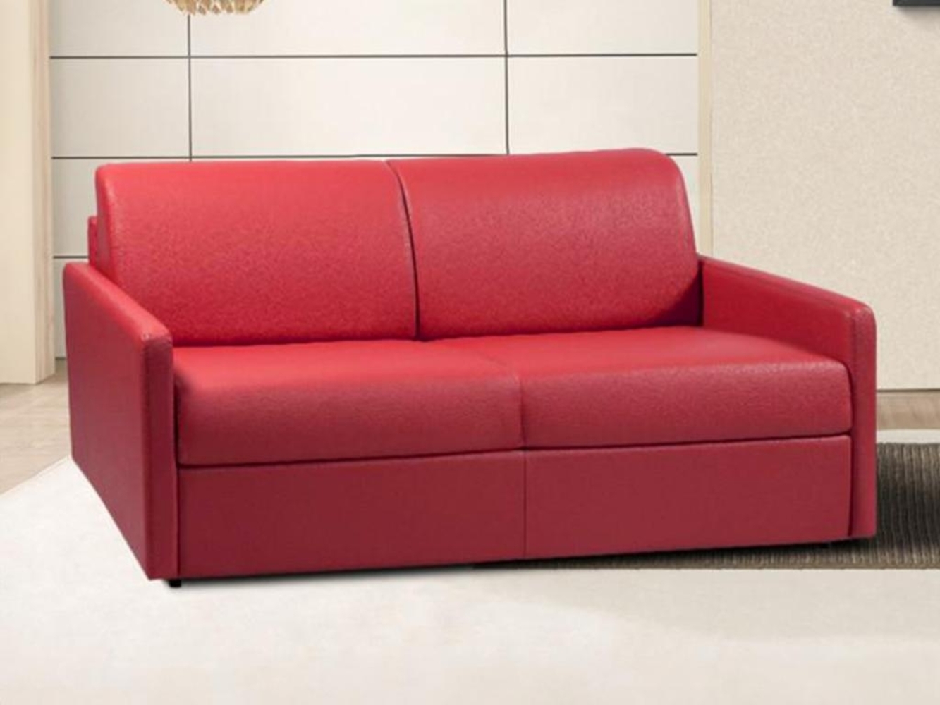 Vente-unique - Schlafsofa 4-Sitzer - Liegefläche mit Lattenrost mit breiten Latten: 160 cm - Matratze: 14 cm - Kunstleder - Rot - CALIFE Bild 1