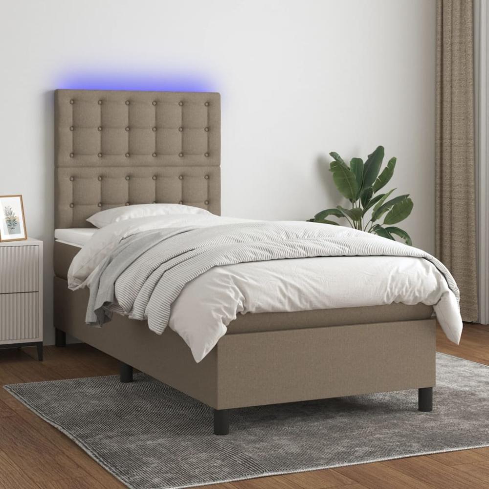 vidaXL Boxspringbett mit Matratze & LED Taupe 100x200 cm Stoff 3135177 Bild 1