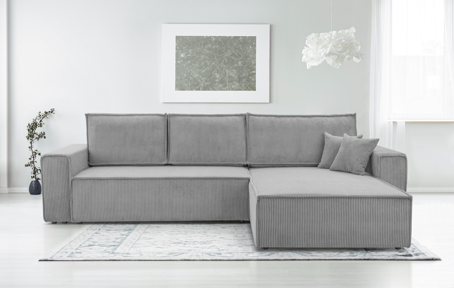 AX LIVING Cord Couch L Form – Cedria L+R Wohnlandschaft 287 cm Hellgrau Bild 1