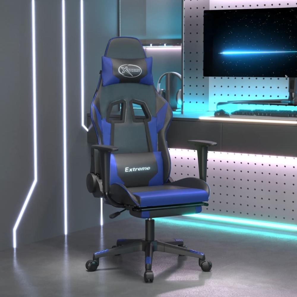 vidaXL Gaming-Stuhl mit Massage & Fußstütze Schwarz & Blau Kunstleder 345457 Bild 1