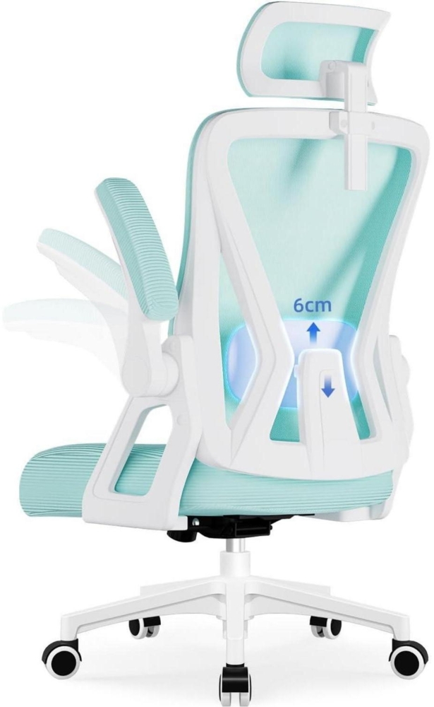 Ergonomischer Bürostuhl mit Wippfunktion und Lendenwirbelstütze, 150kg, Blaugrün Bild 1