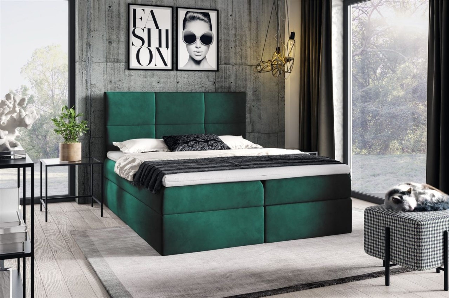 Boxspringbett Schlafzimmerbett HUDSON 180x200cm in Stoff Fresh Grün Bild 1