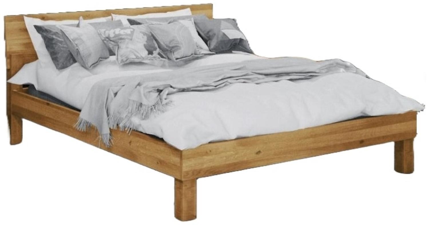 Bett Ringo 1 aus Wildeiche massiv 100x200 mit Holzkopfteil und Holzbeinen Bild 1