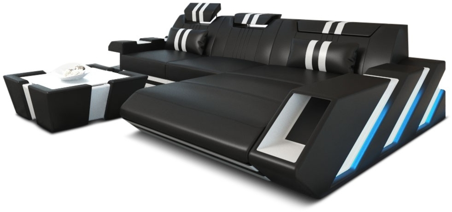 Sofa Dreams 'Apollonia' Ecksofa, 77 x 190 x 295 cm, Schwarz / Weiß, Ledermix, Rechts Bild 1