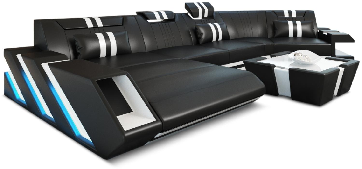 Sofa Dreams 'Apollonia C-Form' Ledersofa, 80 x 190 x 433 cm, Schwarz / Weiß, Kunstleder, Links Bild 1