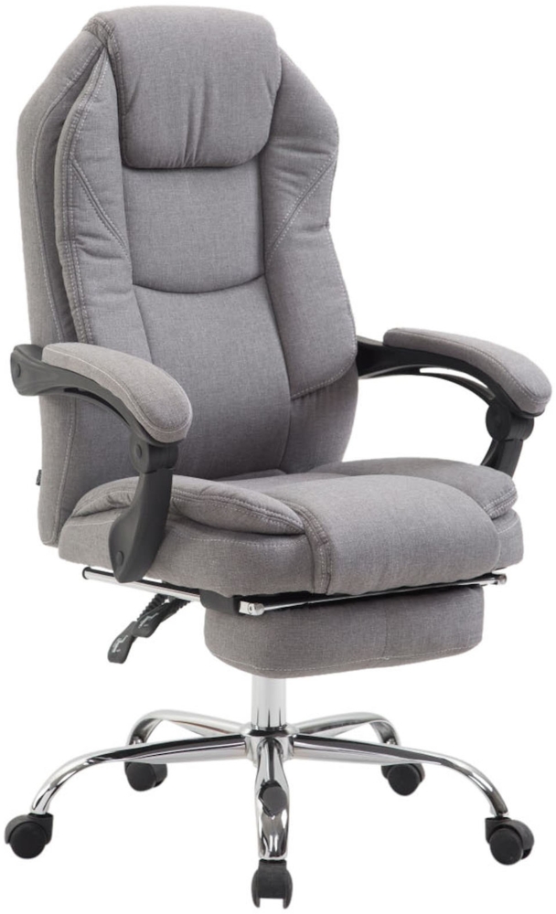 DELUKE® Bürostuhl MEDHA Stoff - 114 x 67 x 64, Grau Stoff Metall in Chromoptik Gestell ergonomische Bürostühle Homeoffice Stuhl mit Rollen Bild 1