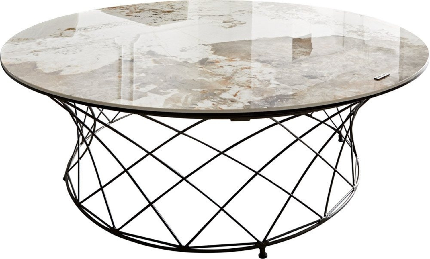Couchtisch Lassina 100x100 cm Keramik Minas Melange Weiß-Beige Gestell Metall Effektfinish Titan Bild 1