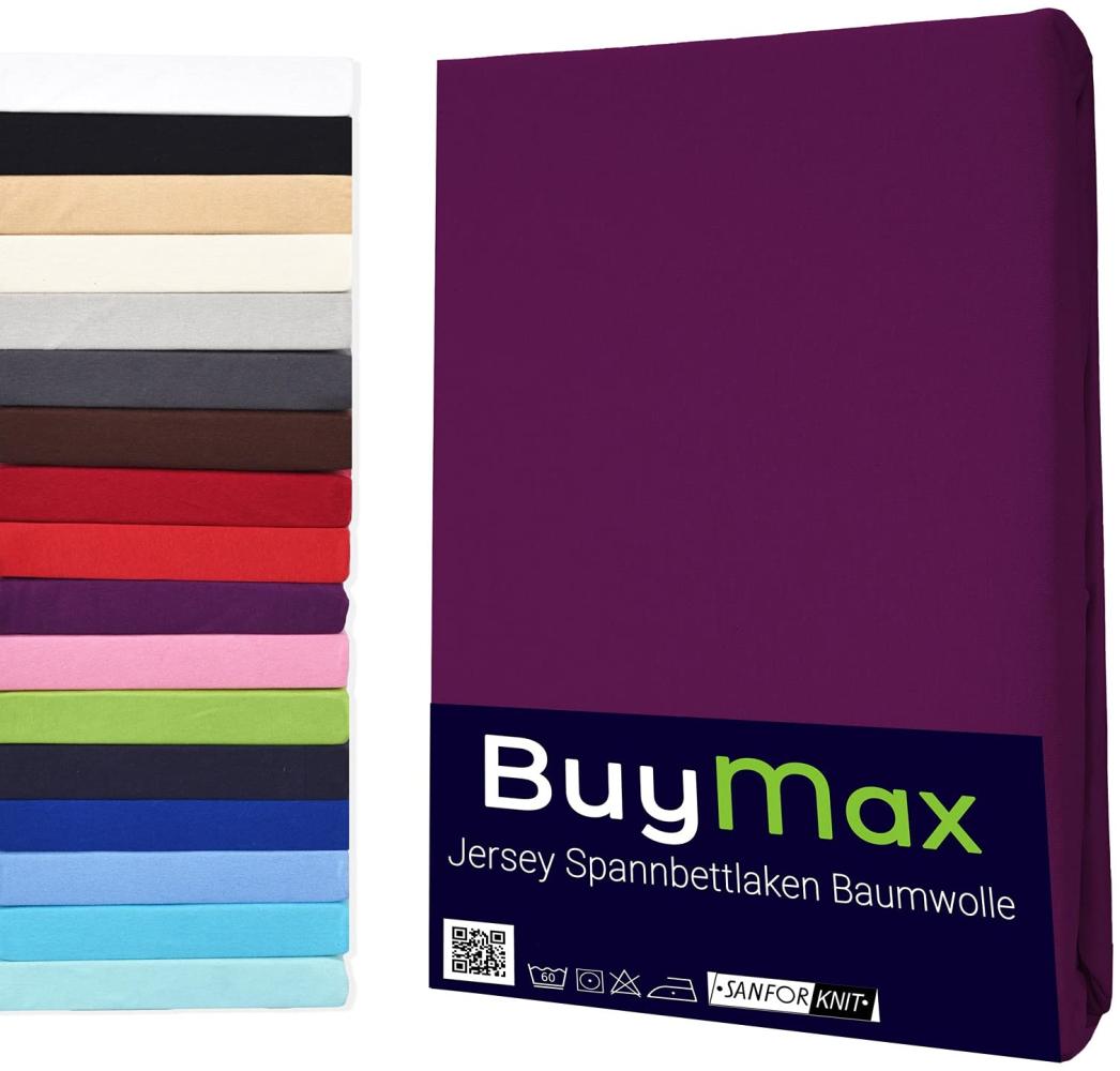 Buymax Topper Spannbettlaken 180x200 cm Spannbetttuch 100% Baumwolle Jersey für Matratzentopper bis 9 cm Matratzenhöhe Bettlaken für Boxspringbett Topper, Aubergine Bild 1