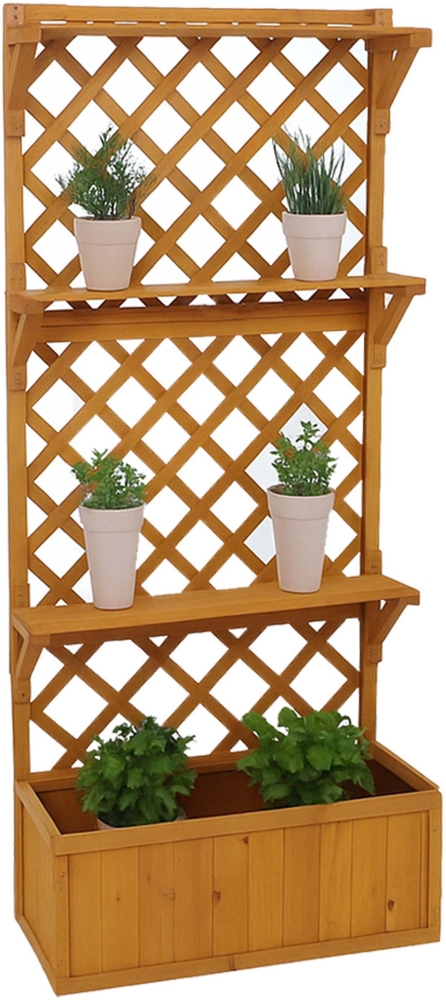 Hochbeet HWC-P69, Pflanz-/Blumenkasten Pflanzkübel Rankgitter Spalier Ablagefläche Holz FSC® 177x77x33cm ~ natur Bild 1