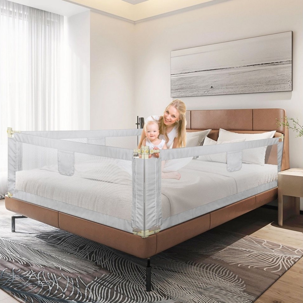 JEOBEST Bettschutzgitter Rausfallschutz Bett, Kinderbettgitter für Kinder, Babybettgitter, (3 St) 150/180/200cm, Rausfallschutz Bettgitter, Höhenverstellbar Bild 1