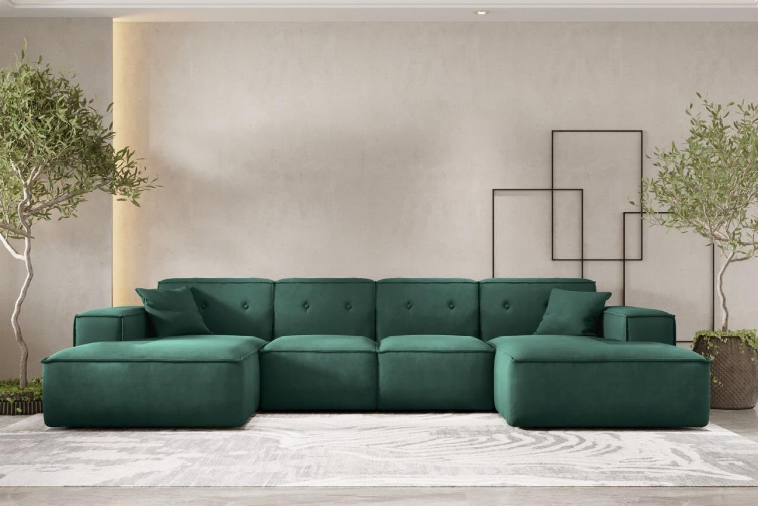 Wohnlandschaft Sofa U-Form CESINA in Stoff Opera Velvet Grün Bild 1