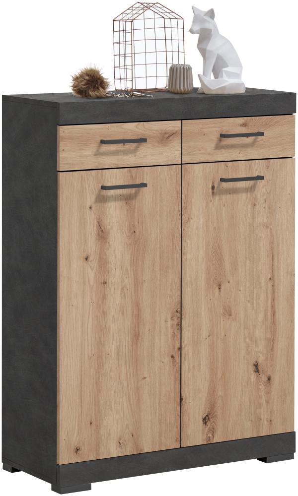 FMD Möbel - BRISTOL 100 - Garderobenkommode mit 2 Türen u. 2 SK - melaminharzbeschichtete Spanplatte - Matera / Artisan Oak - 80 x 109,1 x 34,9cm Bild 1