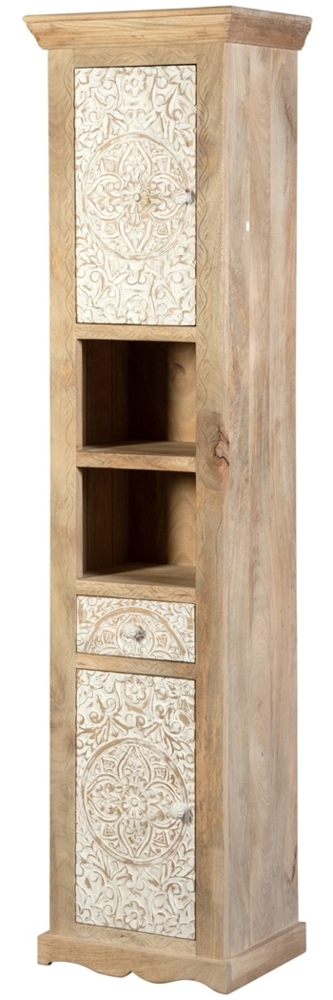 Badhochschrank 45x190cm 'Tibet' Mango natur & weiß antik Bild 1