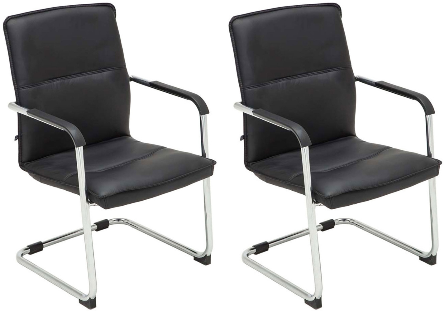 DELUKE® 2er Set Besucherstuhl SEATTLE - 92x56x60cm, Schwarz Kunstleder Metall in Chromoptik Gestell Konferenzstuhl Wartezimmerstuhl Bild 1