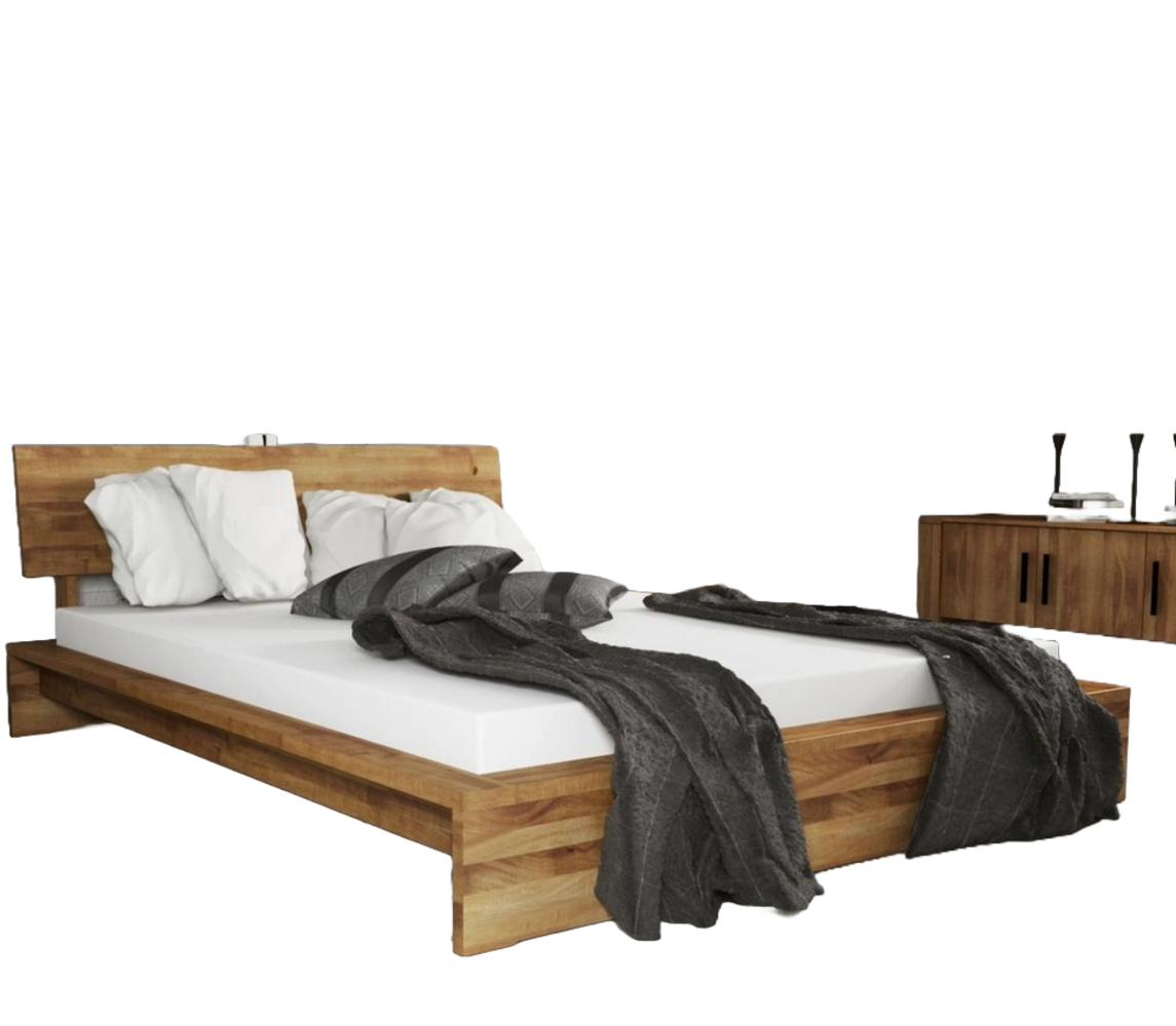 Bett Lubic 2 Sonderlänge 200x210 Wildeiche mit Holzkopfteil und Holzfußgestell Bild 1