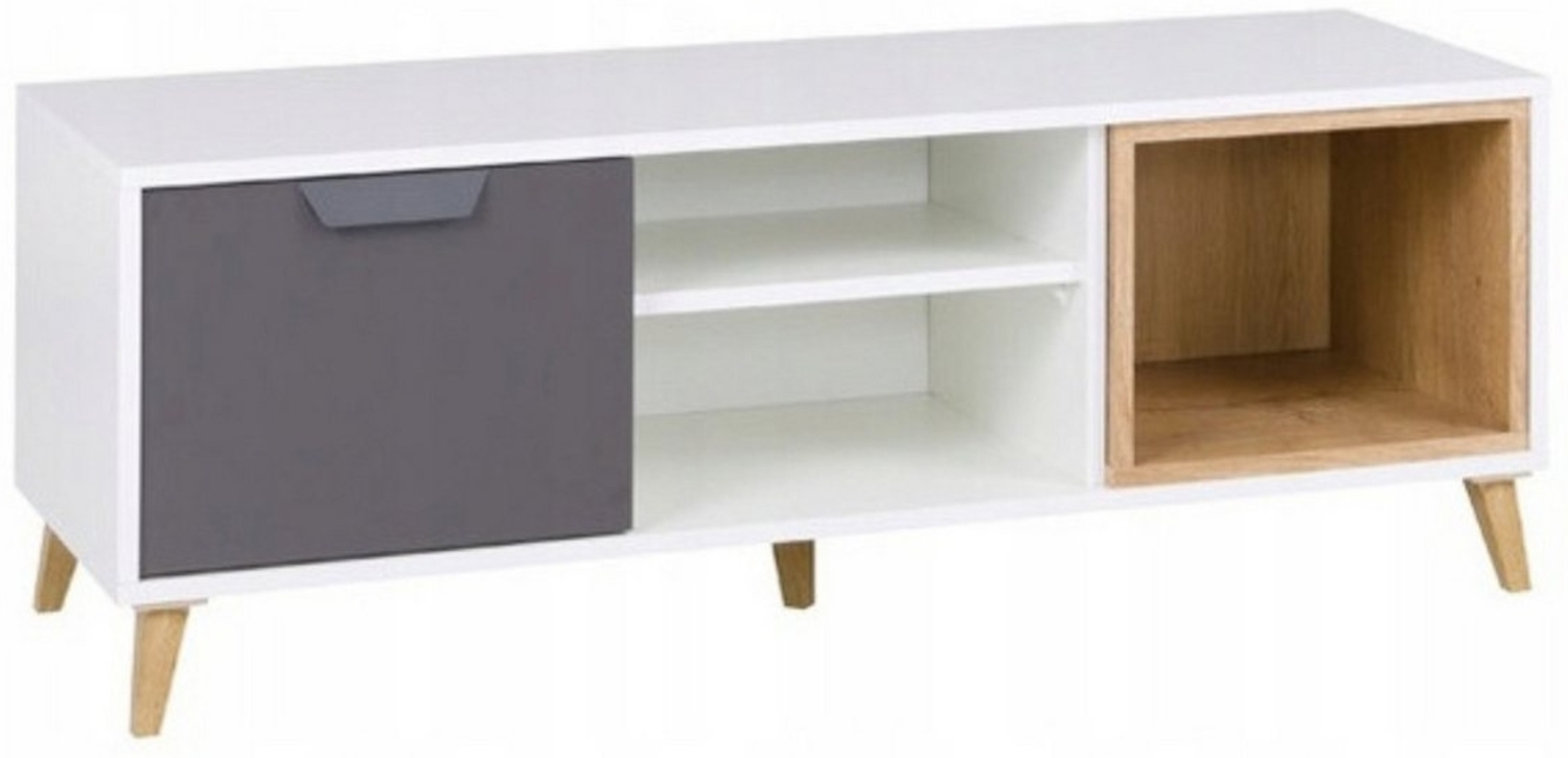 Deine Möbel 24 TV-Board JUSTIN 10 TV-Schrank 120 breit (Set, 1 St, für Jugendzimmer Kinderzimmer Wohnzimmer), in Weiß Matt / Graphit / Grau / Eiche Scandi Still Bild 1