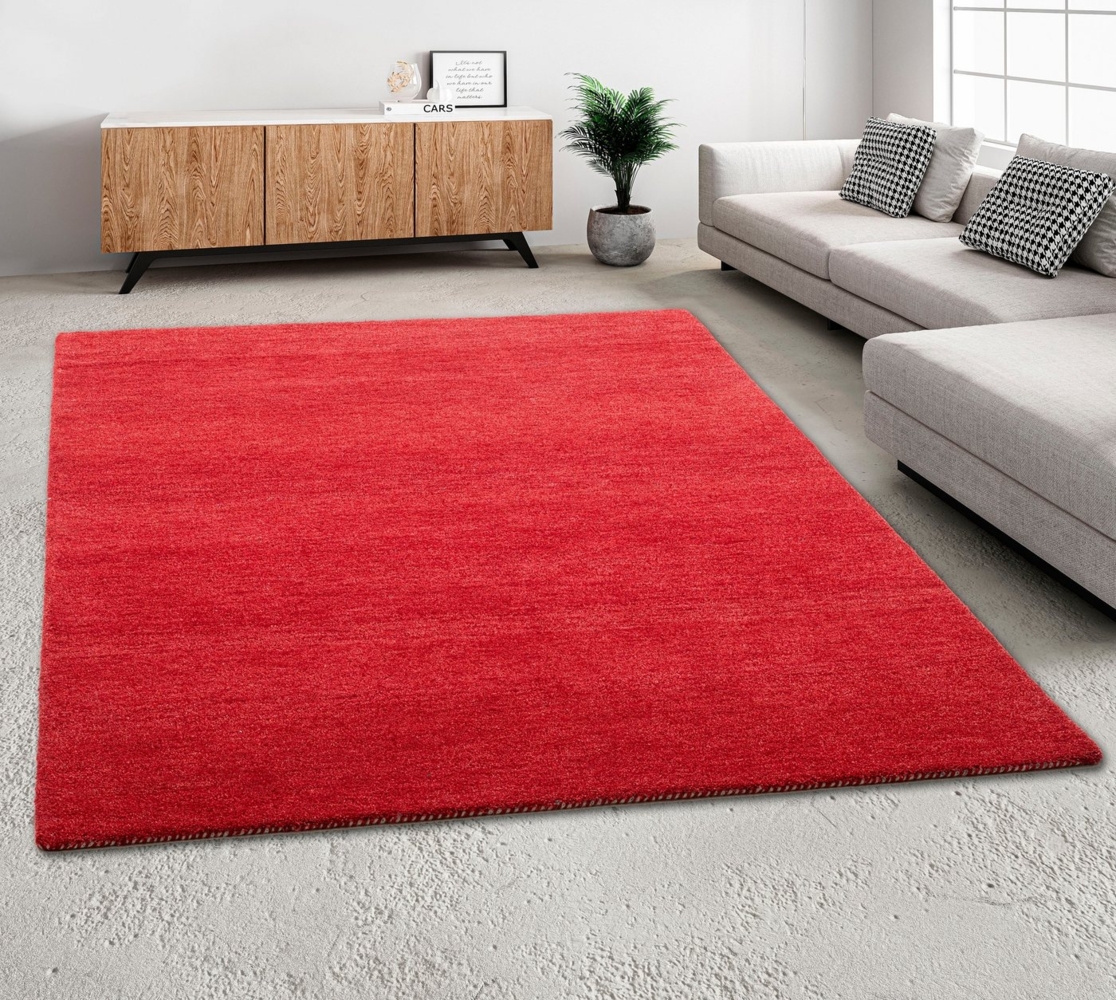 THEKO Wollteppich Gabbeh Uni, Handweb Teppich, meliert, reine Wolle, handgewebt, rechteckig, Höhe: 14 mm, Schlafzimmer, Wohnzimmer, Esszimmer, auch als Läufer oder rund Bild 1