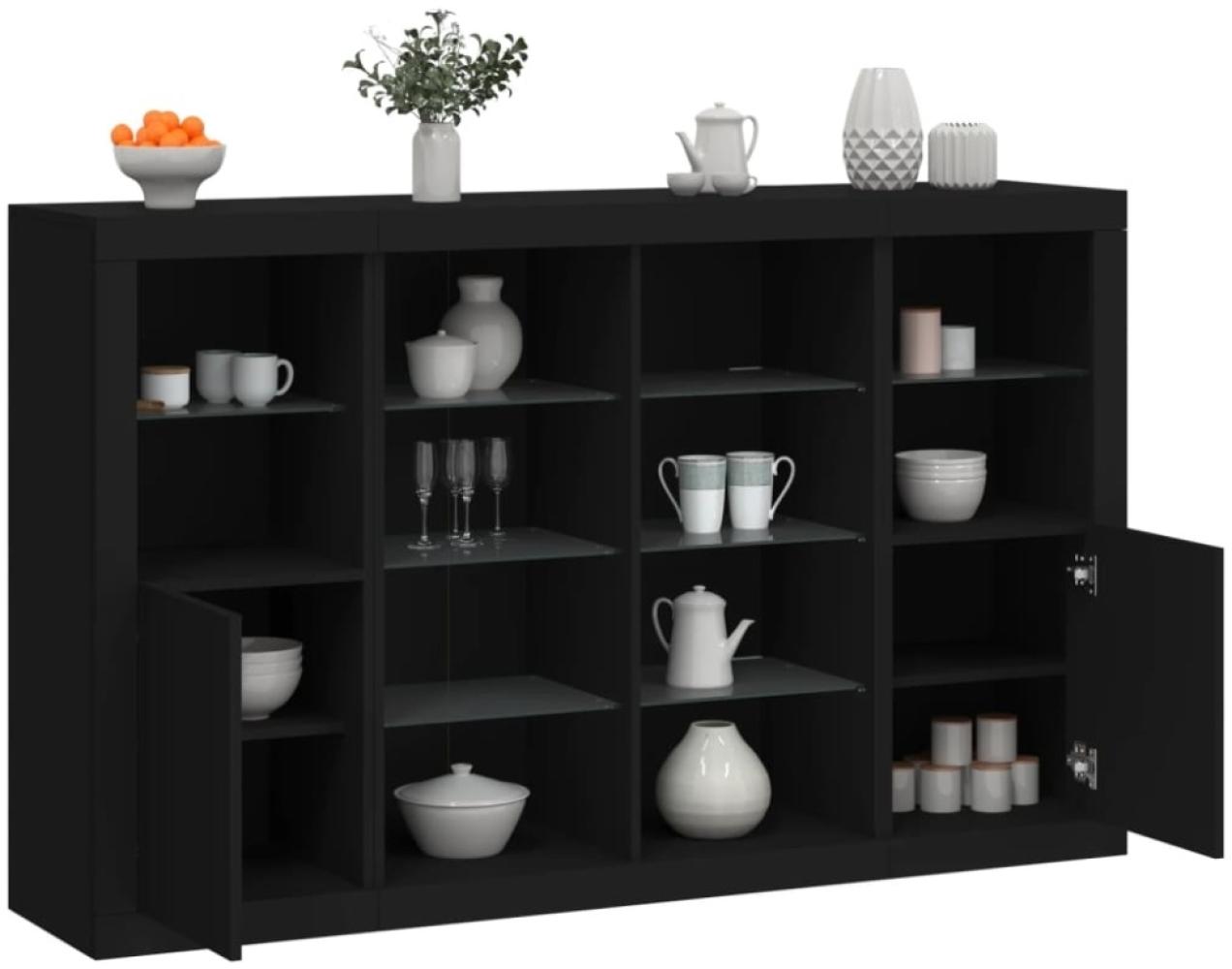 vidaXL Sideboards mit LED-Leuchten 3 Stk. Schwarz Holzwerkstoff 3209136 Bild 1