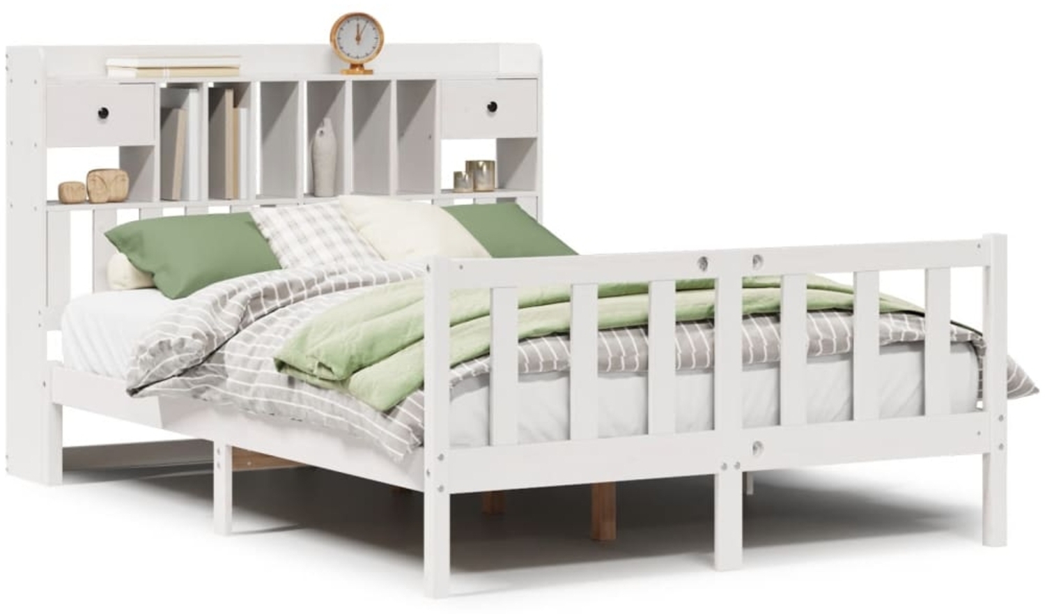 vidaXL Massivholzbett mit Regal ohne Matratze Weiß 150x200 cm Kiefer 3321746 Bild 1