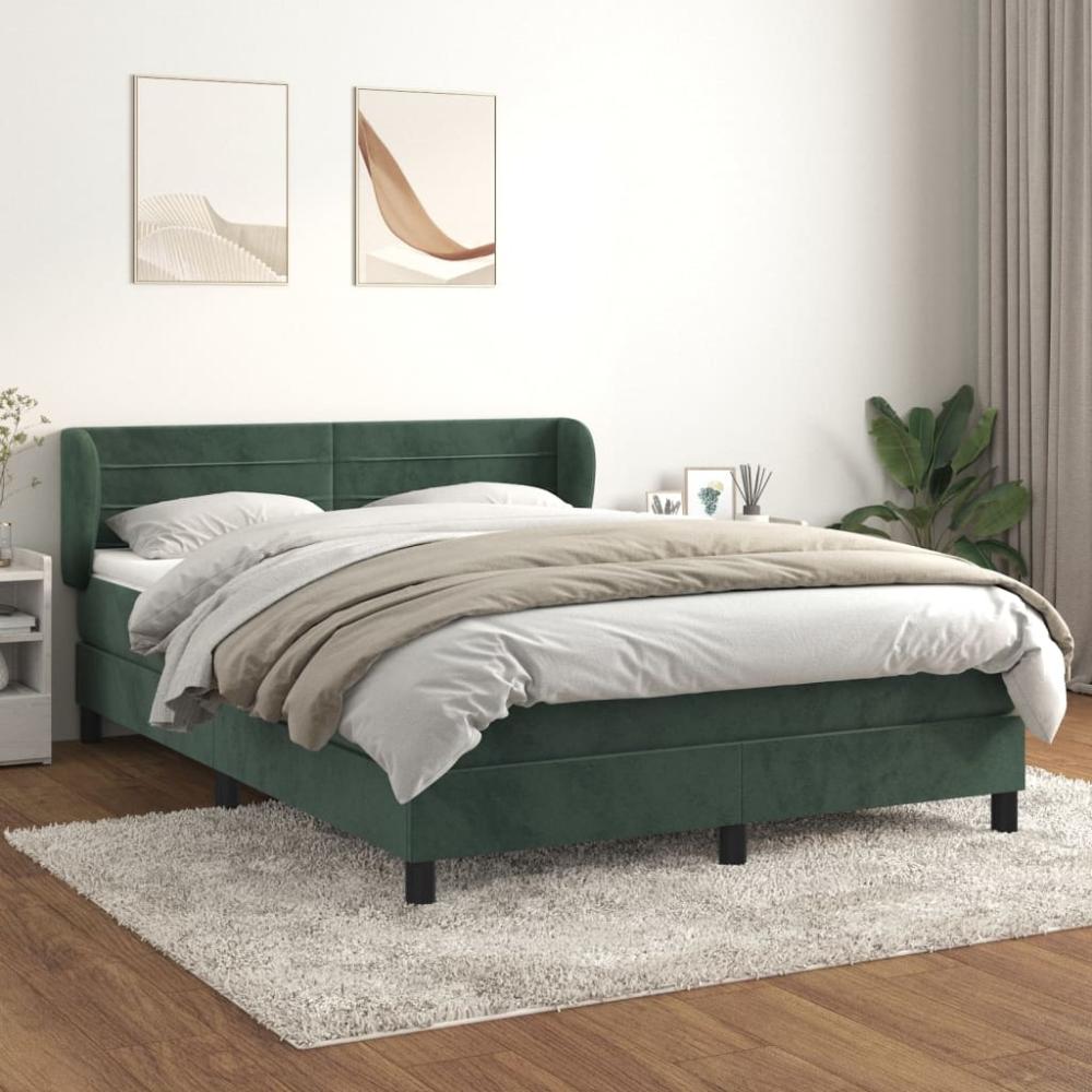 vidaXL Boxspringbett mit Matratze Dunkelgrün 140x190 cm Samt 3127550 Bild 1