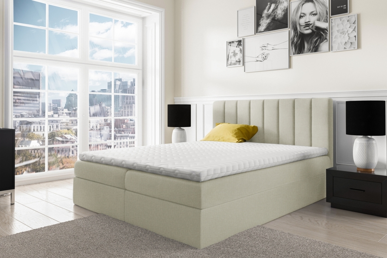 99rooms Arcelia Boxspringbett Strukturstoff INARI Beige 180 x 200 cm Bild 1