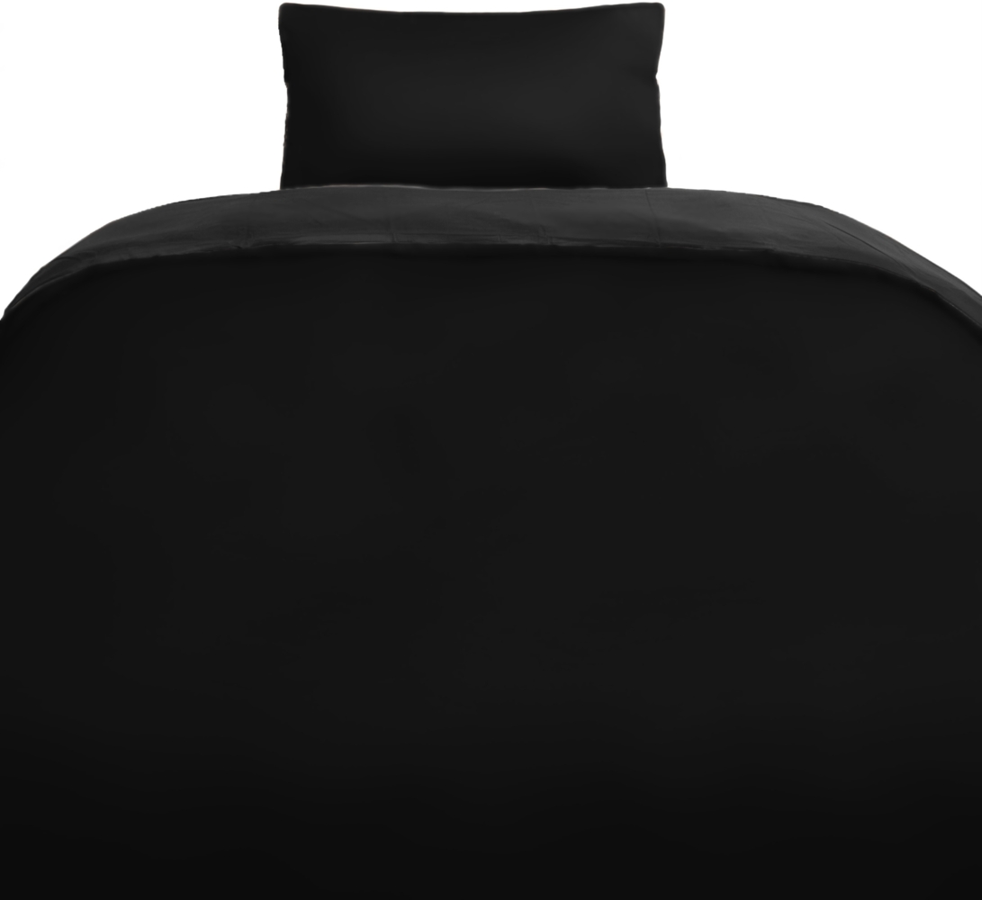 Einfarbige Wendebettwäsche 100% Baumwolle Satin mit Reißverschluss für Einzel- und Doppelbett Schwarz/Anthrazit 155 x 220 cm + 80 x 80 cm Bild 1