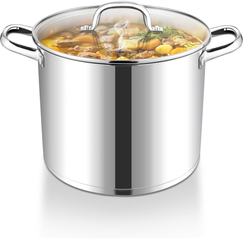 Kochtopf Edelstahl 9,5L Glasdeckel Topf Suppentopf Induktion Joyfair Bild 1