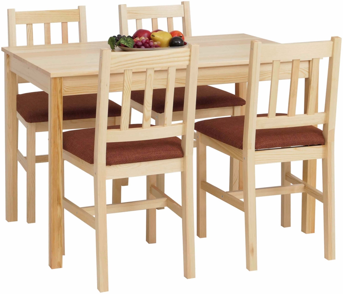 Esszimmer-Set HWC-F77, Sitzgruppe Esszimmergruppe, Massiv-Holz Kiefer Stoff Landhaus 110cm ~ natur Polster terrakotta Bild 1