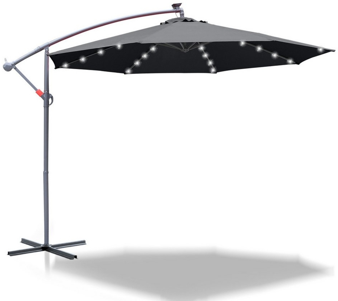 Clanmacy Sonnenschirm Gartenschirm 350cm, Ampelschirm mit LED Solar um 360° drehbar Grau, LxB: 350x350 cm, Stabiler knickbar/für Garten, Balkon, Terasse/Sonnenschutz Bild 1