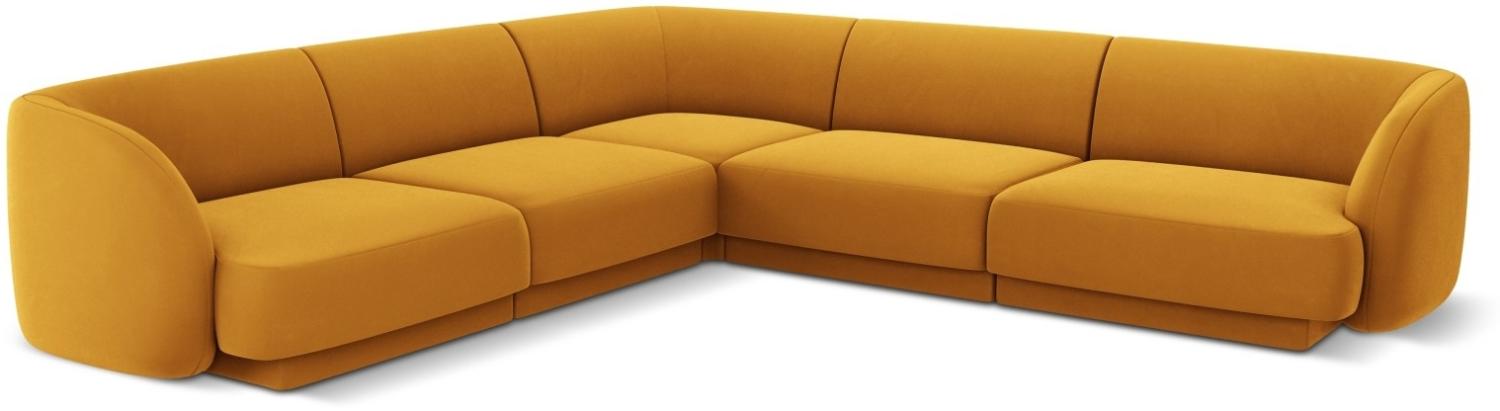 Micadoni 5-Sitzer Samtstoff Reversible Ecksofa Miley | Bezug Yellow | Beinfarbe Black Plastic Bild 1