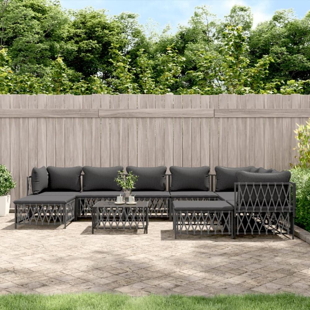 vidaXL 10-tlg. Garten-Lounge-Set mit Kissen Anthrazit Stahl Bild 1