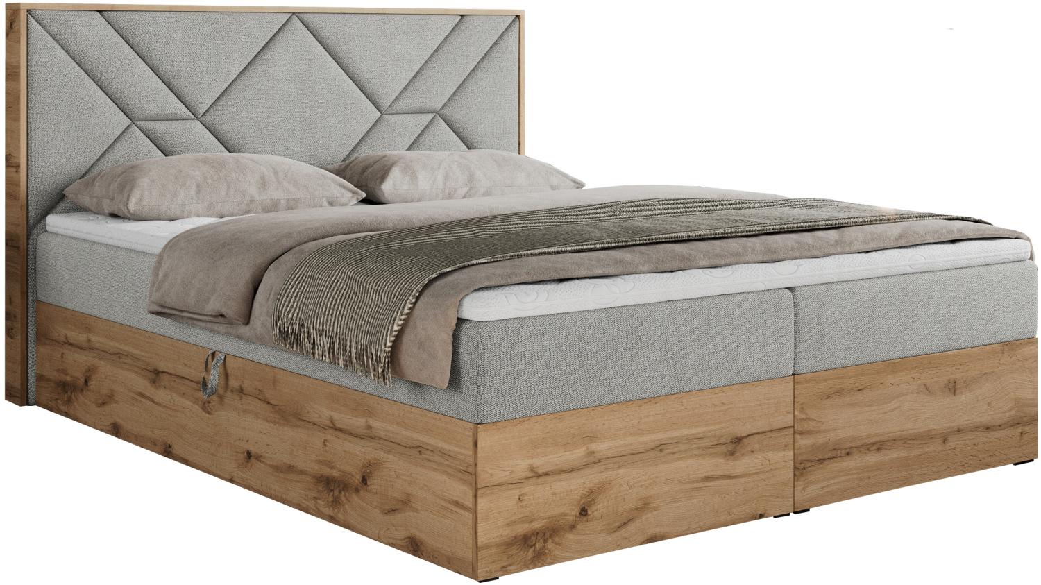 Boxspringbett mit Kopfteil und Topper, Polsterbett - GUNAR - 200 x 200 cm - Hellgrau Stoff - H3 - Topper T25 Bild 1