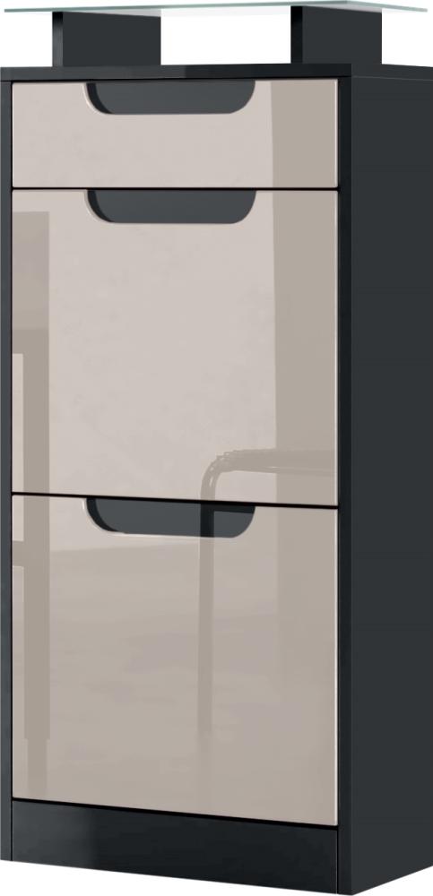 Schuhschrank Schuhkipper Fiesta V2, Korpus in Schwarz matt / Front in Sandgrau Hochglanz mit Absetzungen in Schwarz Hochglanz Bild 1