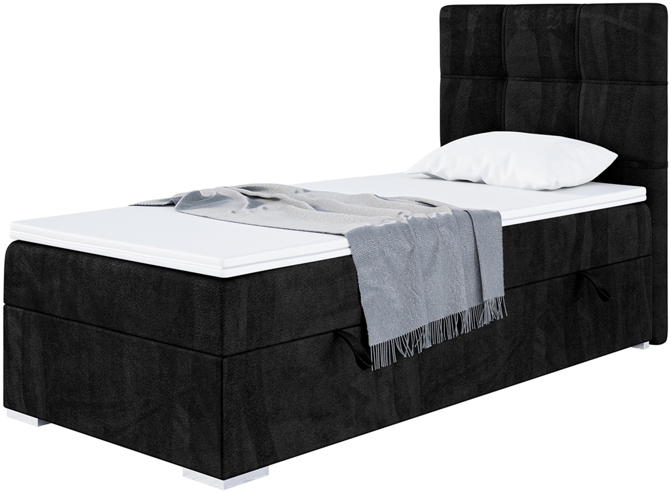 MEBLINI Boxspringbett KAI 80x200 cm mit Bettkasten - H3/Schwarz Samt Gepolstert Einzelbett mit Topper & Taschenfederkern-Matratze - 80x200 Rechts Bild 1