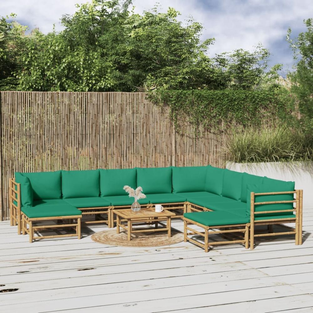 vidaXL 11-tlg. Garten-Lounge-Set mit Grünen Kissen Bambus 3155161 Bild 1