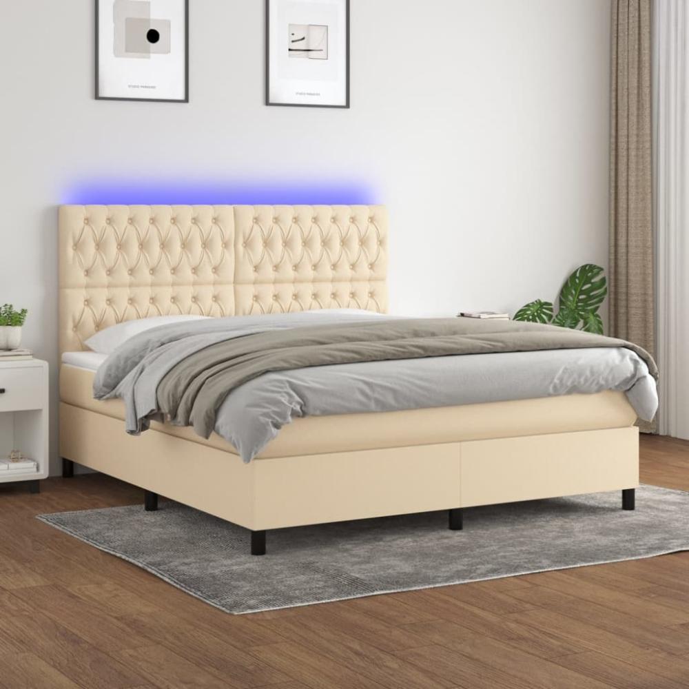 Boxspringbett mit Matratze & LED Stoff Creme 180x200 cm, Härtegrad: H2 [3135138] Bild 1