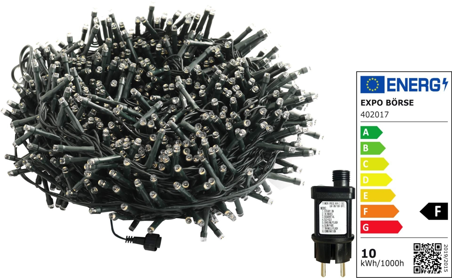 X-MAS Lichterkette 1000 LED, 8 Funktionen, Timer, für Weihnachtsbäume bis zu 2,70 m Höhe, Warmweiß, 23 Meter Bild 1