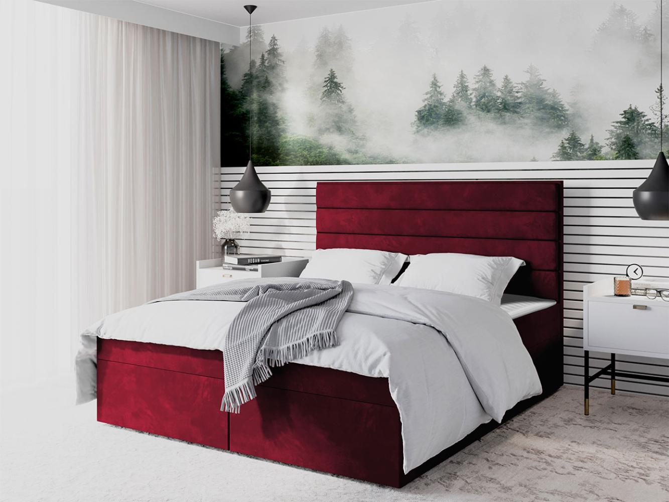 Boxspringbett Draban III, Rot, 180 x 200 cm Bild 1