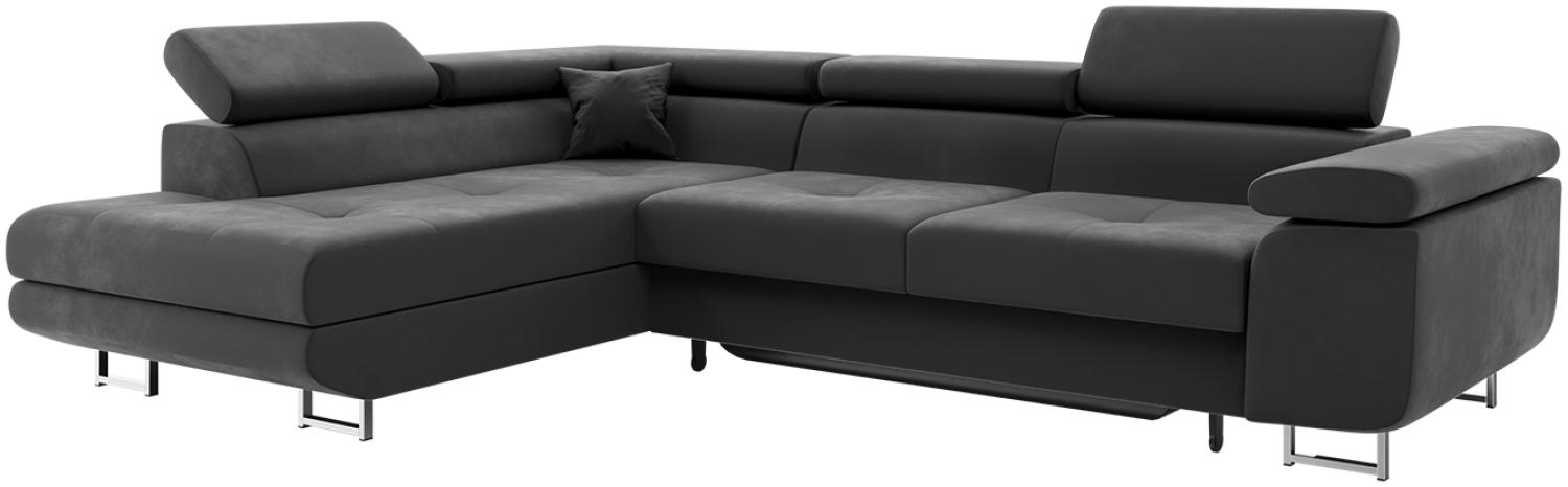 MEBLINI Schlafcouch mit Bettkasten - CARL - 272x202x63cm Links - Grau Samt - Ecksofa mit Schlaffunktion - Sofa mit Relaxfunktion und Kopfstützen - Couch L-Form - Eckcouch - Wohnlandschaft Bild 1