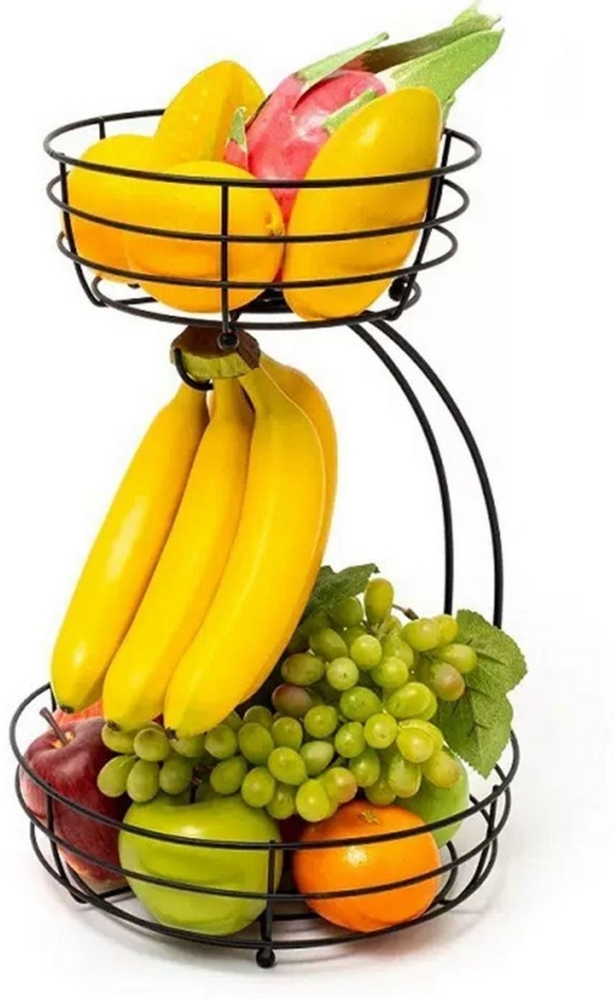 SURFOU Etagere Obstschale Obstkorb 2 Stöckig Obstschale mit Bananenhalter, Stehende Tägliche Küche Moderne Praktische Obstschale Bild 1