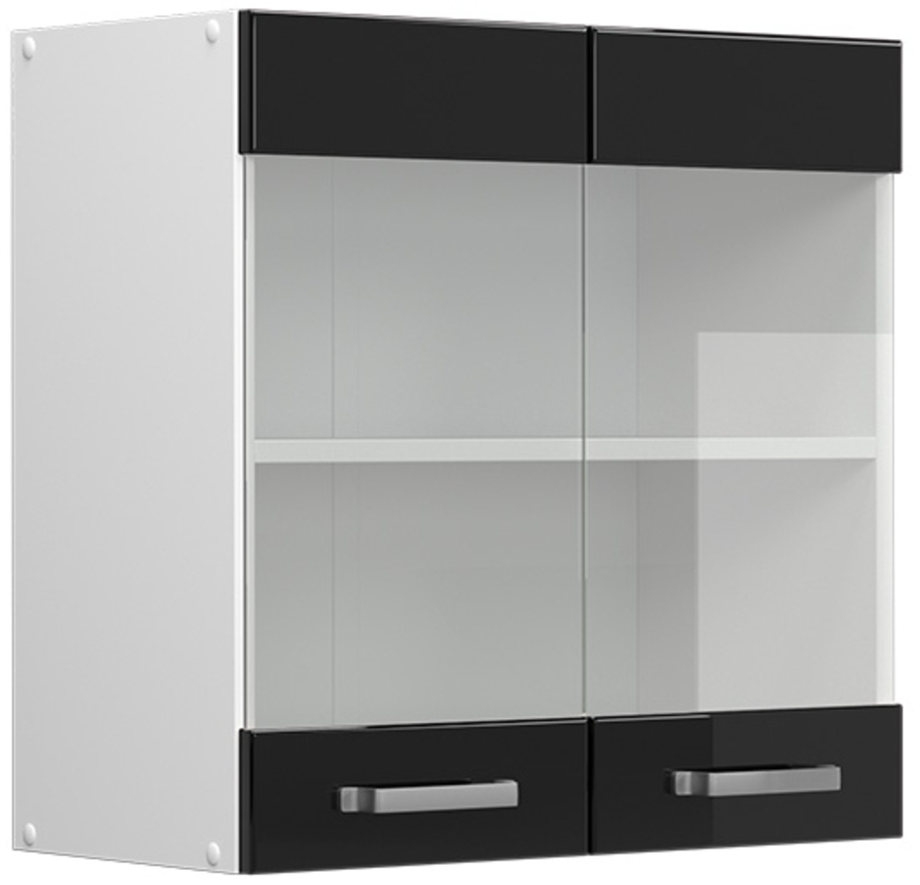 Küchenglasschrank R-Line Schwarz Hochglanz 60 cm Vicco Bild 1