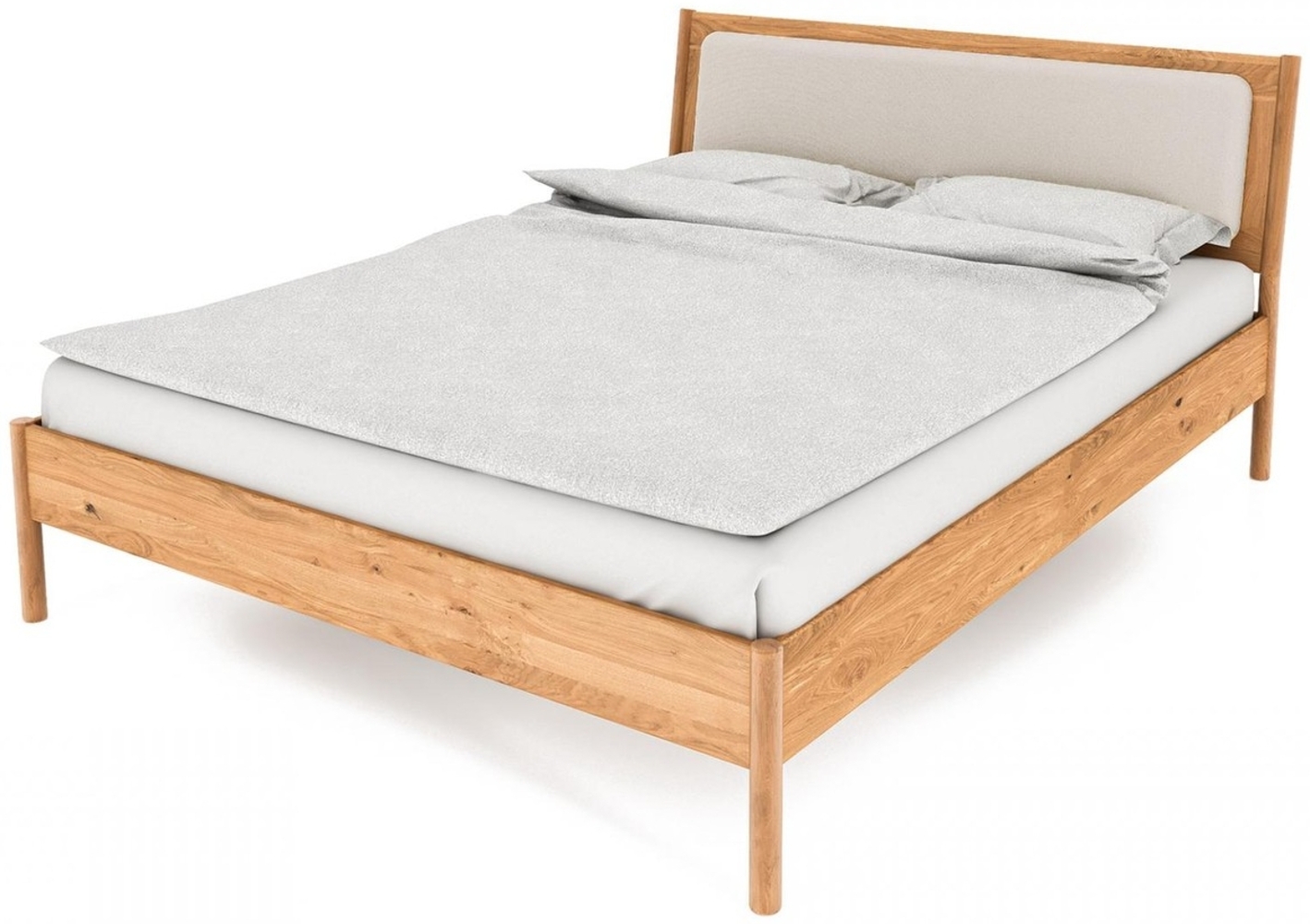 Bett Zola 3 Wildeiche massiv 100x200 mit Polsterkopfteil und Holzbeinen Bild 1