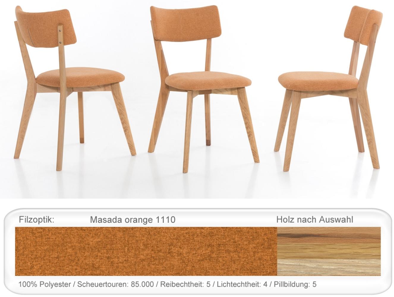 4x Holzstuhl Norina 32 Polsterstuhl Esszimmerstuhl Küchenstuhl Variant Eiche natur geölt, Masada orange Bild 1