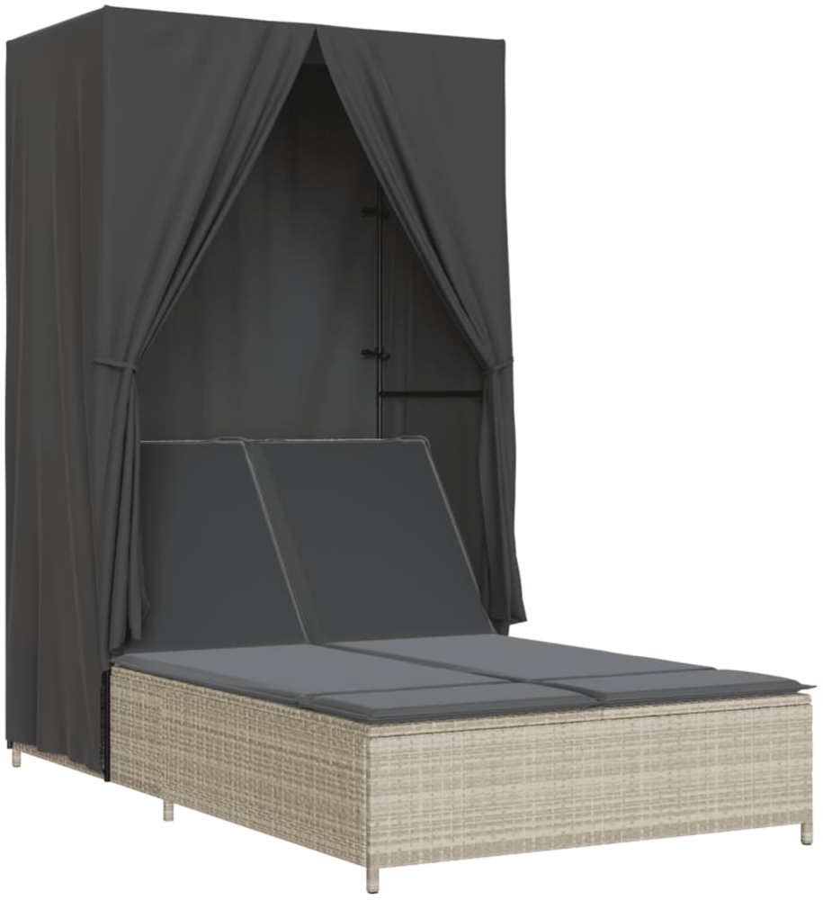 vidaXL Doppel-Sonnenliege mit Dach und Vorhängen Hellgrau Poly Rattan 368104 Bild 1