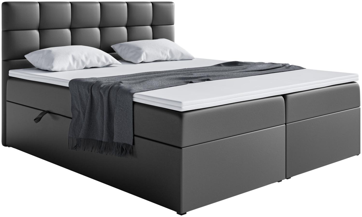 MEBLINI Boxspringbett TAPO 2 160x200 cm mit Bettkasten - H3/Schwarz Kunstleder Polsterbett - Doppelbett mit Topper & Taschenfederkern-Matratze Bild 1