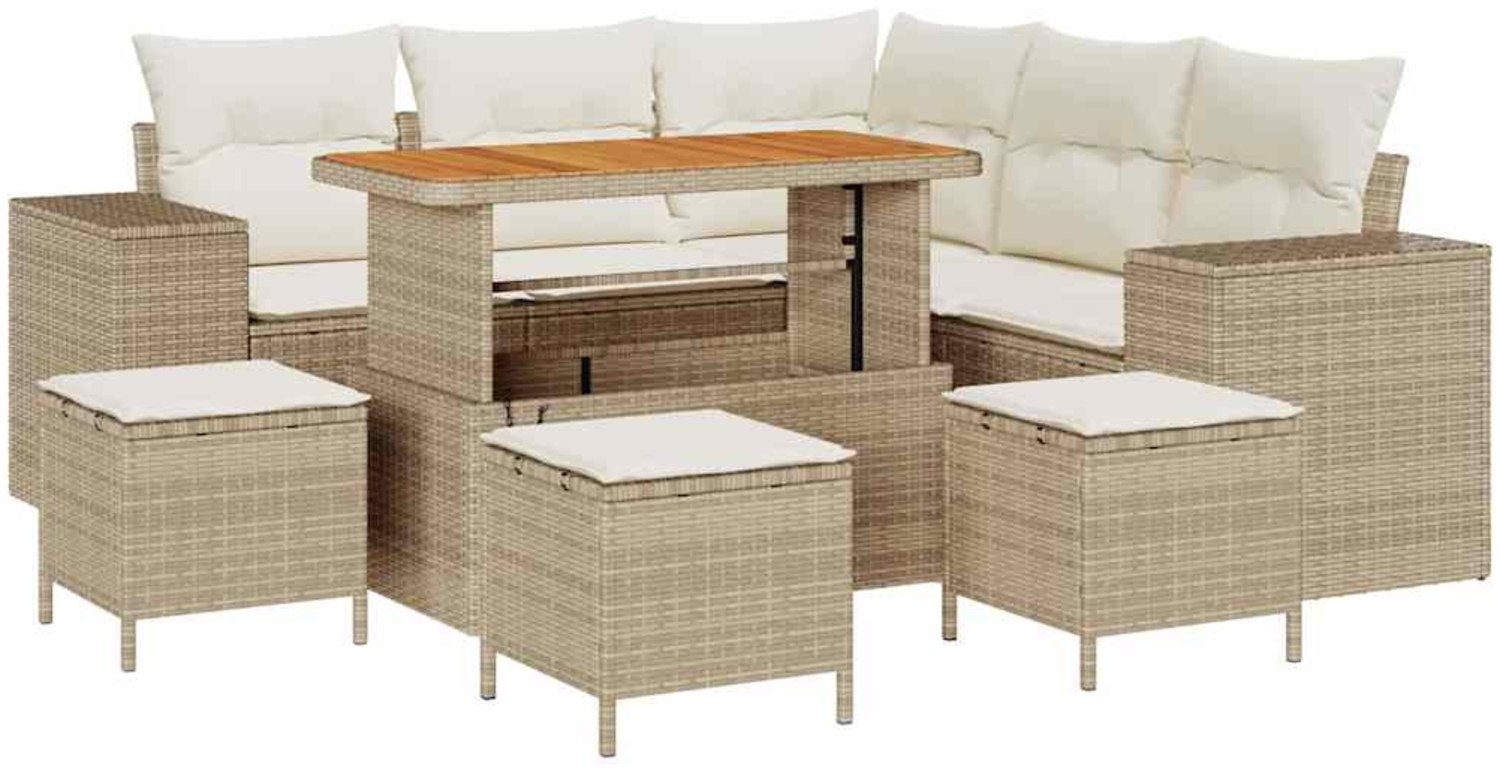 vidaXL Garten-Sofa-Set mit Kissen mit Speicher 9 pcs Beige und Creme 3363961 Bild 1