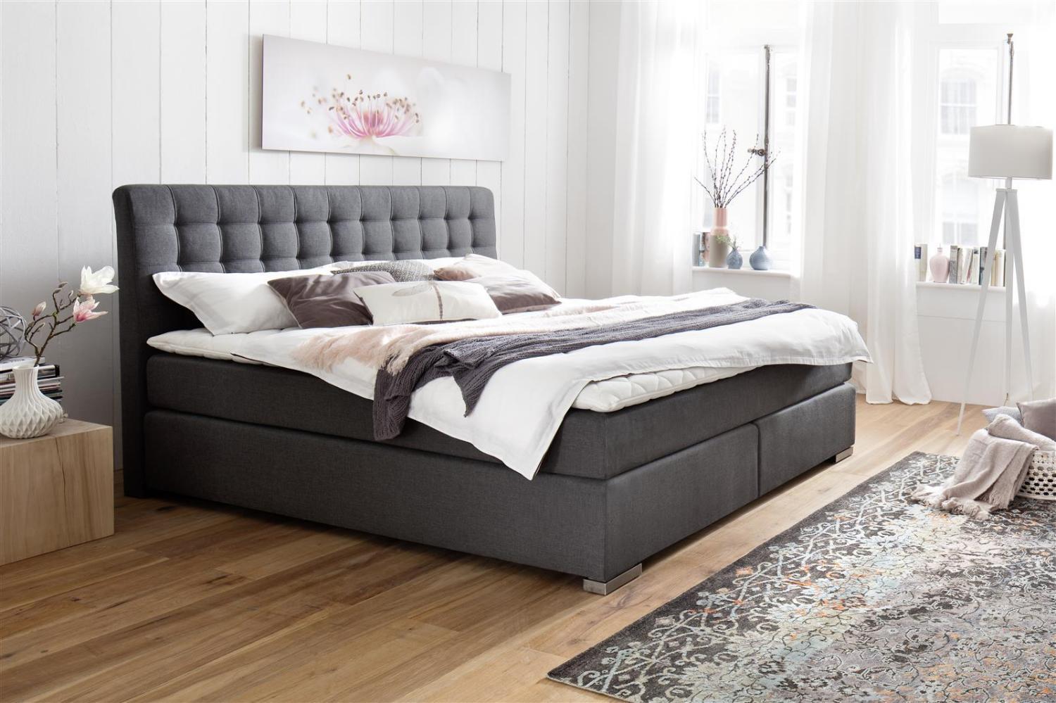 Boxspringbett Lenno - Stoffbezug Anthrazit H3 180x200cm Bild 1