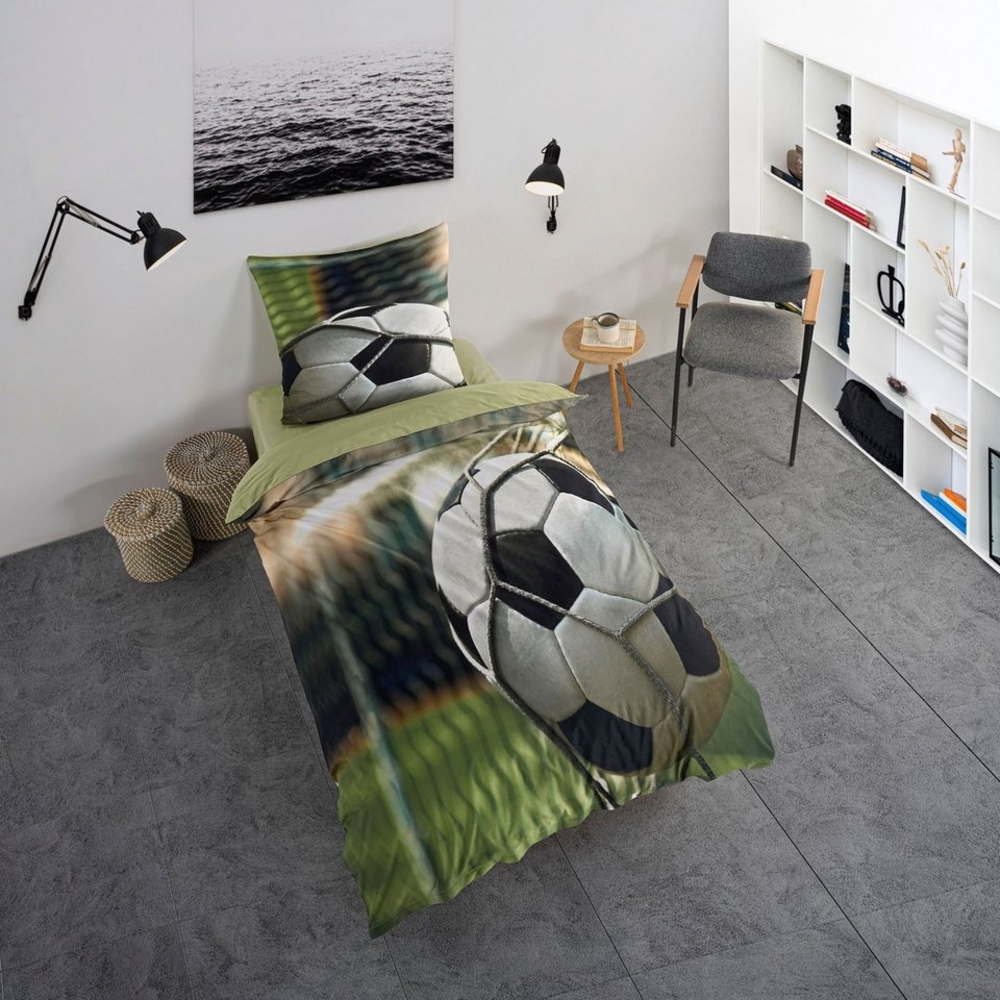 KK Kinderbettwäsche Bettwäsche mit Fußball Tor 135 x 200 cm, 100 % Baumwolle Bild 1