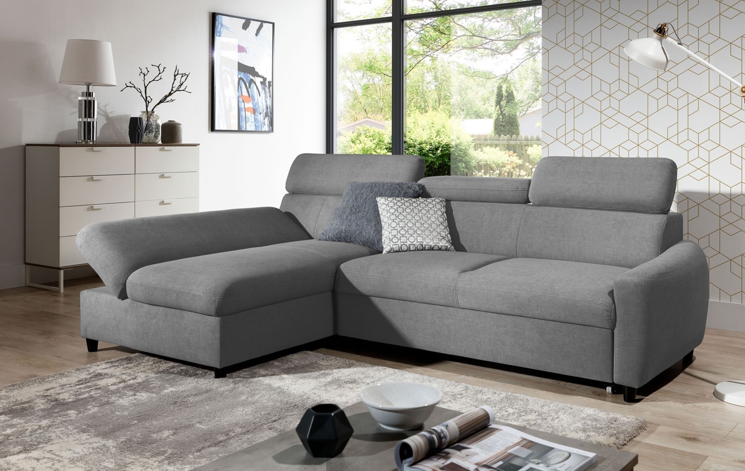 AX LIVING Klein Sofa mit Schlaffunktion Olettio Mini 260 cm Grau L Bild 1
