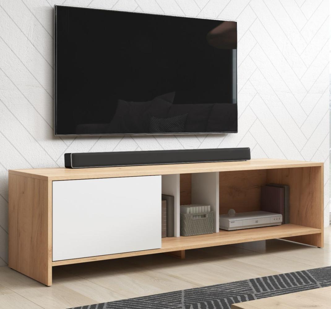 TV-Lowboard Steena in Wotan Eiche und weiß 140 cm Bild 1